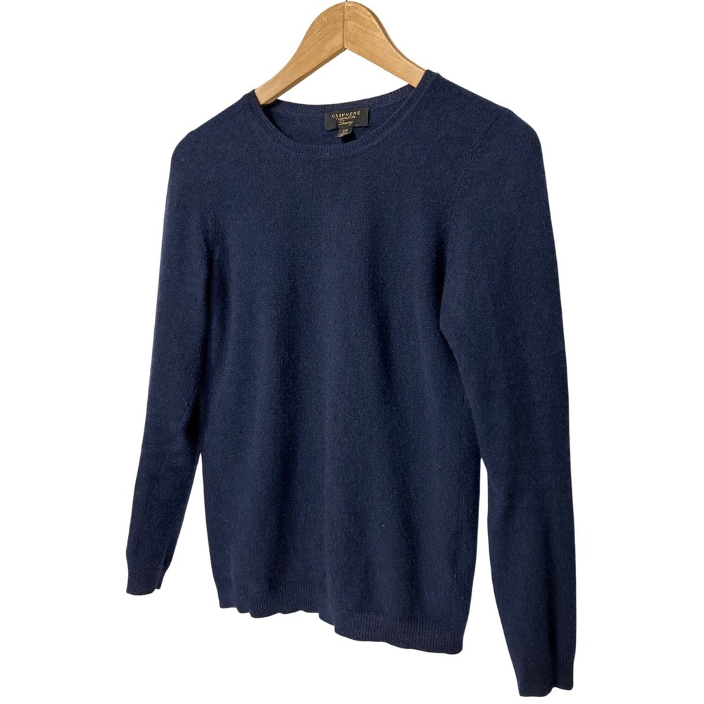 Charter Club Luxury‎ Navy Blue 100% Cashmere Crewneck Sweater Womens XS